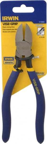 Irwin - 8" OAL, 16 AWG Capacity, Semi-Flush Cutting Pliers - 1" Jaw Length x 1-1/16" Jaw Width, Oval Head, Dipped Vinyl Handle - Exact Tooling