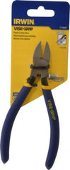 Irwin - 6" OAL, 16 AWG Capacity, Semi-Flush Cutting Pliers - 7/8" Jaw Length x 13/16" Jaw Width, Oval Head, Dipped Vinyl Handle - Exact Tooling