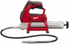 Milwaukee Tool - 8,000 Max psi, Flexible Battery-Operated Grease Gun - 14 oz (Cartridge) & 16 oz (Bulk) Capacity, 1/8 Thread Outlet, 3-Way, Bulk, Cartridge & Suction Fill, Includes Grease Coupler - Exact Tooling