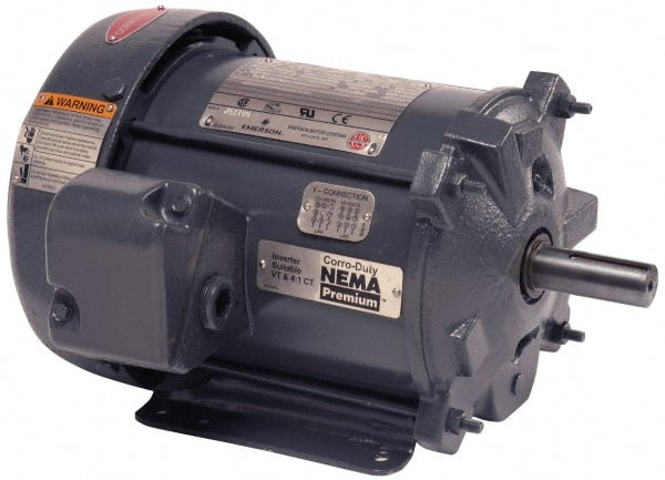 US Motors - 3 hp, TEFC Enclosure, No Thermal Protection, 1,175 RPM, 230/460 Volt, 60 Hz, Three Phase Premium Efficient Motor - Size 213T Frame, Rigid Mount, 1 Speed, Ball Bearings, 8.8/4.4 Full Load Amps, F Class Insulation, Reversible - Exact Tooling