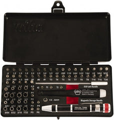 Wiha - 65 Piece, 4mm Drive Screwdriver Micro Bit Set - 0.7 to 4mm Hex, T3 to T20 Torx, 0.8, 1.2, 1.5, 1.8, 2, 2.5, 3, 3.5 & 4mm Slotted - Exact Tooling