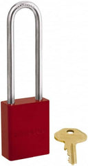 Master Lock - Keyed Different Conductive Lockout Padlock - 3" Shackle Clearance, 1/4" Shackle Diam, 1.8" Body Height x 1-1/2" Body Width, Red, 6 Pins - Exact Tooling