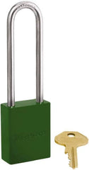 Master Lock - Keyed Different Conductive Lockout Padlock - 3" Shackle Clearance, 1/4" Shackle Diam, 1.8" Body Height x 1-1/2" Body Width, Green, 6 Pins - Exact Tooling