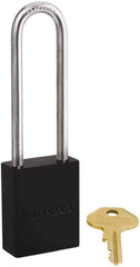 Master Lock - Keyed Different Conductive Lockout Padlock - 3" Shackle Clearance, 1/4" Shackle Diam, 1.8" Body Height x 1-1/2" Body Width, Black, 6 Pins - Exact Tooling