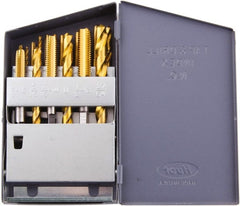 Regal Cutting Tools - #7, #21, #25, #29, #36 Drill, F to U Drill, #6-32 to 1/2-13 Tap, Spiral Point Tap and Drill Set - TiN Finish High Speed Steel Drills, TiN Finish High Speed Steel Taps, 18 Piece Set - Exact Tooling