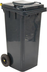 Vestil - 32 Gal Gray Square Trash Can - Polyethylene, None Graphic, 38" High x 21-13/16" Long x 18-3/4" Wide, Lid Included - Exact Tooling