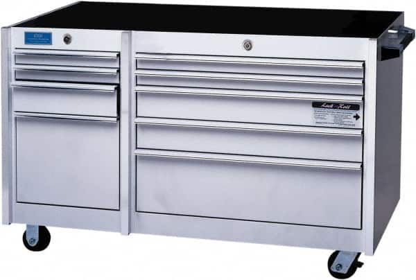 CDI - 9 Drawer Steel/Aluminum/Stainless Steel Tool Roller Cabinet - 45" Wide x 33" High x 24" Deep, Ball Bearing Drawer Slides - Exact Tooling