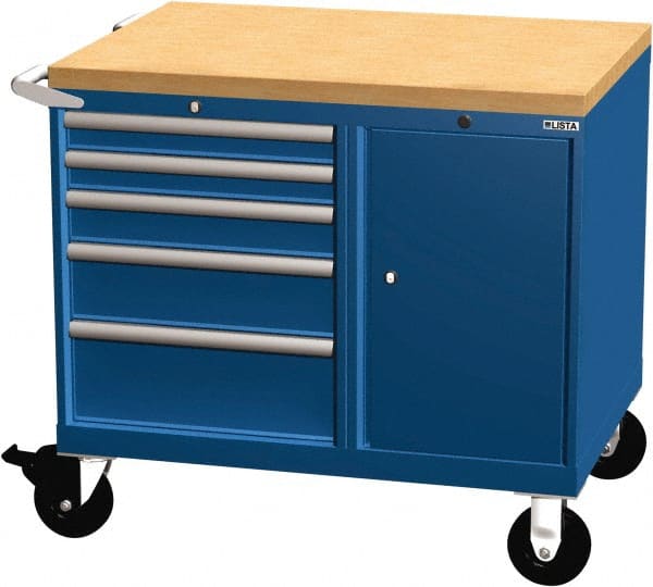LISTA - 5 Drawer 165 Lb Capacity Steel Tool Roller Cabinet - 39" Wide x 37-1/4" High x 28-1/2" Deep, Roller Bearing Drawer Slides, Light Gray - Exact Tooling