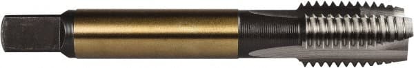 DORMER - M18x2.50 Metric Coarse, 3 Flute, Bright Finish, Powdered Metal Spiral Point Tap - Plug Chamfer, Right Hand Thread, 4-1/32" OAL, 1.1614" Thread Length, 0.542" Shank Diam, 6H Class of Fit, Series E005 - Exact Tooling