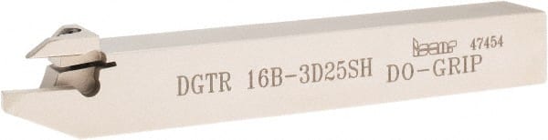 Iscar - External Thread, 1/2" Max Depth of Cut, 3mm Min Groove Width, 120mm OAL, Right Hand Indexable Grooving Cutoff Toolholder - 16mm Shank Height x 16mm Shank Width, DG.. Insert Style, DGT Toolholder Style, Series Do-Grip - Exact Tooling