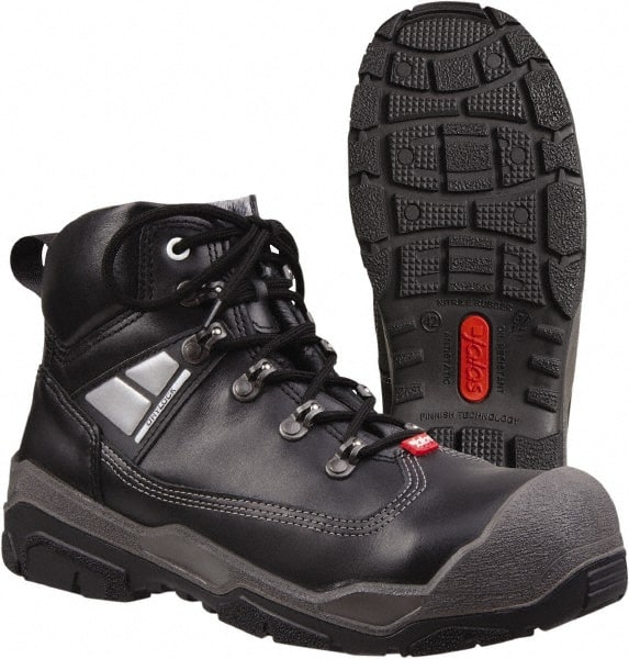 Tegera - Men's Size 11 Medium Width Steel Work Boot - Black, Leather Upper, Rubber Outsole, 6" High, Pull-On - Exact Tooling