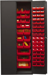 Durham - 138 Bin Storage Cabinet - Steel, 36" Wide x 24" Deep x 84" High, Red - Exact Tooling