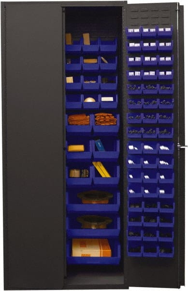 Durham - 138 Bin Storage Cabinet - Steel, 36" Wide x 24" Deep x 84" High, Blue - Exact Tooling