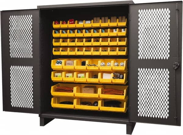 Durham - 54 Bin Storage Cabinet - Steel, 60" Wide x 24" Deep x 78" High, Yellow - Exact Tooling