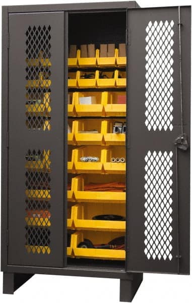 Durham - 30 Bin Storage Cabinet - Steel, 36" Wide x 24" Deep x 78" High, Yellow - Exact Tooling
