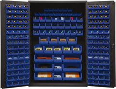 Durham - 186 Bin Storage Cabinet - Steel, 48" Wide x 24" Deep x 72" High, Blue - Exact Tooling