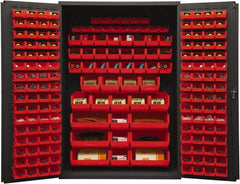 Durham - 186 Bin Storage Cabinet - Steel, 48" Wide x 24" Deep x 72" High, Red - Exact Tooling