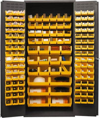 Durham - 138 Bin Storage Cabinet - Steel, 36" Wide x 24" Deep x 84" High, Yellow - Exact Tooling