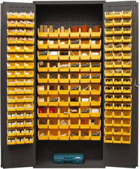 Durham - 156 Bin Storage Cabinet - Steel, 36" Wide x 18" Deep x 84" High, Yellow - Exact Tooling