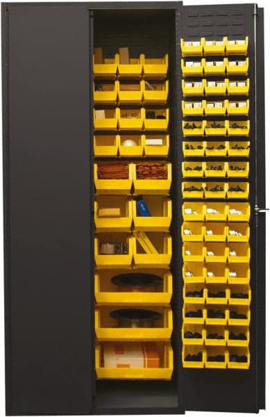 Durham - 138 Bin Storage Cabinet - Steel, 36" Wide x 24" Deep x 84" High, Yellow - Exact Tooling