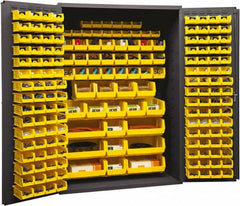 Durham - 186 Bin Storage Cabinet - Steel, 48" Wide x 24" Deep x 72" High, Yellow - Exact Tooling
