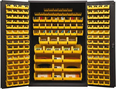 Durham - 186 Bin Storage Cabinet - Steel, 48" Wide x 24" Deep x 72" High, Yellow - Exact Tooling