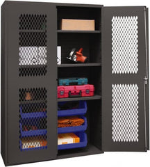 Durham - 3 Shelf 6 Bin Storage Cabinet - Steel, 48" Wide x 24" Deep x 72" High, Blue - Exact Tooling