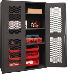 Durham - 3 Shelf 6 Bin Storage Cabinet - Steel, 48" Wide x 24" Deep x 72" High, Red - Exact Tooling