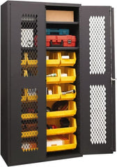 Durham - 2 Shelf 18 Bin Storage Cabinet - Steel, 36" Wide x 18" Deep x 72" High, Yellow - Exact Tooling