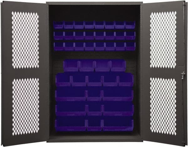 Durham - 42 Bin Storage Cabinet - Steel, 48" Wide x 24" Deep x 72" High, Blue - Exact Tooling