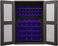 Durham - 42 Bin Storage Cabinet - Steel, 48" Wide x 24" Deep x 72" High, Blue - Exact Tooling