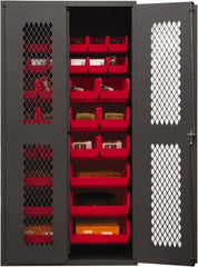 Durham - 30 Bin Storage Cabinet - Steel, 36" Wide x 24" Deep x 72" High, Red - Exact Tooling