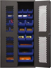 Durham - 30 Bin Storage Cabinet - Steel, 36" Wide x 18" Deep x 72" High, Blue - Exact Tooling