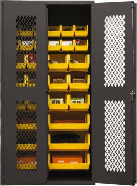 Durham - 30 Bin Storage Cabinet - Steel, 36" Wide x 18" Deep x 72" High, Yellow - Exact Tooling