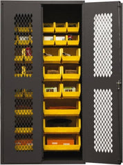 Durham - 30 Bin Storage Cabinet - Steel, 36" Wide x 18" Deep x 72" High, Yellow - Exact Tooling