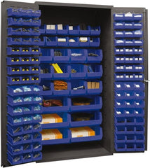 Durham - 126 Bin Storage Cabinet - Steel, 36" Wide x 24" Deep x 72" High, Blue - Exact Tooling