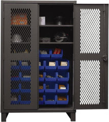 Durham - 2 Shelf 24 Bin Storage Cabinet - Steel, 48" Wide x 24" Deep x 78" High, Blue - Exact Tooling