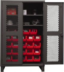 Durham - 2 Shelf 24 Bin Storage Cabinet - Steel, 48" Wide x 24" Deep x 78" High, Red - Exact Tooling