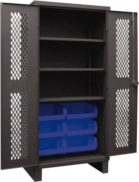 Durham - 3 Shelf 6 Bin Storage Cabinet - Steel, 36" Wide x 24" Deep x 78" High, Blue - Exact Tooling