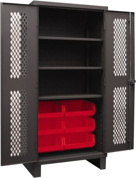 Durham - 3 Shelf 6 Bin Storage Cabinet - Steel, 36" Wide x 24" Deep x 78" High, Red - Exact Tooling