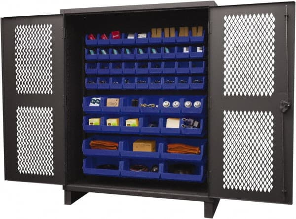 Durham - 54 Bin Storage Cabinet - Steel, 60" Wide x 24" Deep x 78" High, Blue - Exact Tooling