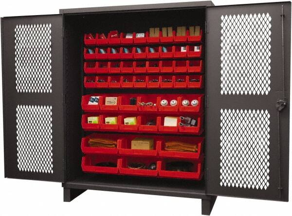 Durham - 54 Bin Storage Cabinet - Steel, 60" Wide x 24" Deep x 78" High, Red - Exact Tooling