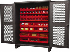 Durham - 54 Bin Storage Cabinet - Steel, 60" Wide x 24" Deep x 78" High, Red - Exact Tooling