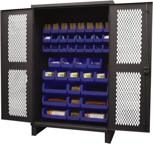 Durham - 42 Bin Storage Cabinet - Steel, 48" Wide x 24" Deep x 78" High, Blue - Exact Tooling