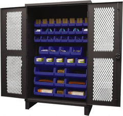 Durham - 42 Bin Storage Cabinet - Steel, 48" Wide x 24" Deep x 78" High, Blue - Exact Tooling