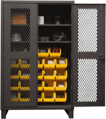 Durham - 2 Shelf 24 Bin Storage Cabinet - Steel, 48" Wide x 24" Deep x 78" High, Yellow - Exact Tooling