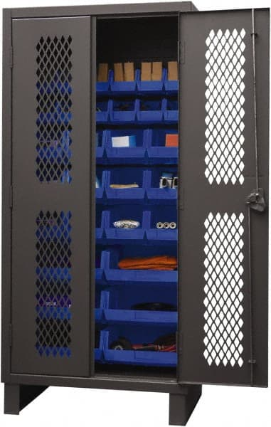 Durham - 30 Bin Storage Cabinet - Steel, 36" Wide x 24" Deep x 78" High, Yellow - Exact Tooling