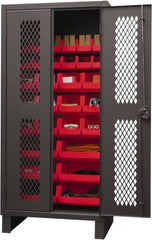 Durham - 30 Bin Storage Cabinet - Steel, 36" Wide x 24" Deep x 78" High, Red - Exact Tooling