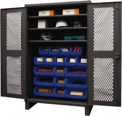 Durham - 3 Shelf 18 Bin Storage Cabinet - Steel, 48" Wide x 24" Deep x 78" High, Blue - Exact Tooling