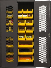 Durham - 30 Bin Storage Cabinet - Steel, 36" Wide x 24" Deep x 72" High, Yellow - Exact Tooling